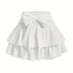 TEMU 여성용 솔리드 컬러 멀티레이어 케이크 스커트 - 리본 벨트 디자인, 캠퍼스 스타일, 젊은 활력 강조