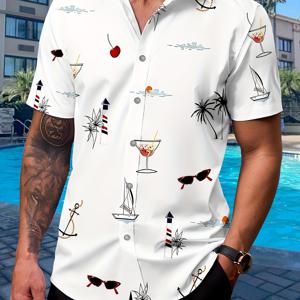 TEMU 남성용 캐주얼 여름 반팔 셔츠 - 화려한, 눈에 띄는 그래픽 프린트, 편안한 소재, 버튼 업 칼라, 주말 및 야외 활동에 완벽함