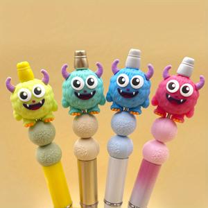TEMU 4개 세트 리틀 몬스터 모양 실리콘 3D 포컬 비즈, 할로윈 비즈 펜 소품, 핸드메이드 공예 및 선물용 대량 포컬 비즈