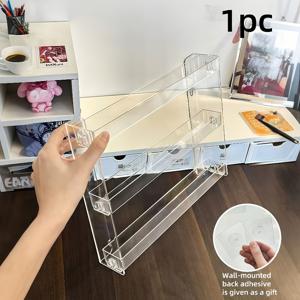 TEMU 1개 투명 아크릴 멀티 티어 벽걸이 선반 - 드릴 없이 접착/나사 장착 가능한 공간절약형 와이드 디스플레이 스탠드, 다양한 구획으로 , 향수, 매니큐어, 안경, 패션 안경, 피규어 보관에 적합