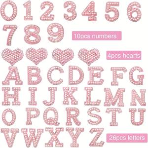 TEMU 40개 핑크색 스티커 패치 세트 (알파벳 26자 + 하트 + 숫자) - DIY 옷, 모자, 청바지, 재킷, 가방 수선 및 장식용 자수 앱리케