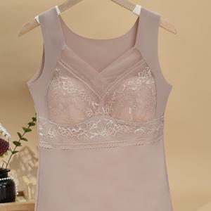 TEMU 1개 여성용 통기성 좋은 쿨 속옷 가슴 패드 레이스 심리스 따뜻한 조끼, 1개 캐미솔 베이스 레이어. 섹시한 등 디자인, 레이스 브라 스타일