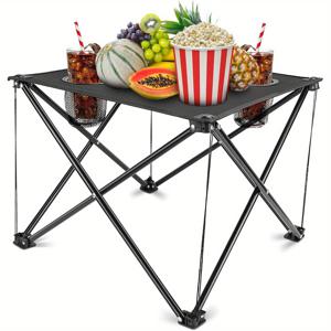 TEMU 접이식 캠핑 테이블, 휴대용 야외 피크닉 테이블, 수납공간, 컵홀더 및 캐리백이 포함된 경량 직사각형 캠프 테이블, 바비큐 해변 캠핑 및 테일게이트용