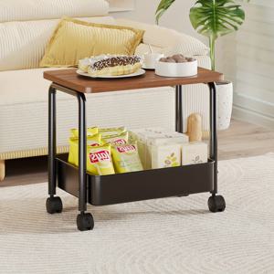 TEMU 1pc 더블 레이어 롤링 카트, 보관 프레임 철 아트 메탈 나무 카트, 금속 도구 랙 및 스낵 바구니 - 360° 회전 캐스터, 가정 사무실 침실 조직에 적합, 스낵 카트