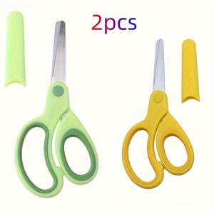 TEMU 학생 및 사무용 왼손잡이 가위 2개 세트 - 스테인리스 스틸 안전 가위, 둥근 팁 및 손잡이 - 튼튼한 공예 및 학교 용품, 일상 사용