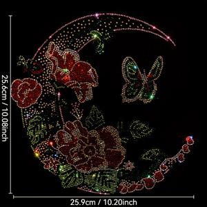 TEMU 반짝이는 달 나비 꽃 트렌디한 신상 라인스톤 전사 디자인 의류 추가, 티셔츠, 스웨트셔츠, 재킷, 상의 및 데님 셔츠에 적합. 장식용 베개, 커튼용 라인스톤 디자인