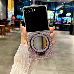 TEMU 휴대폰 케이스 - 화려한 블링 라인스톤 코팅 글리터 미러 마그네틱 폰 스탠드 케이스 (갤럭시 Z 플립 6 5 4 3 Zflip 7 5G 호환, 낙하 방지 보호 커버)