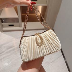 TEMU 신상 스톤 플리츠 이브닝 백 여성용, 웨딩 파티 클러치 숄더 체인 핸드백 결혼식 시즌 가방