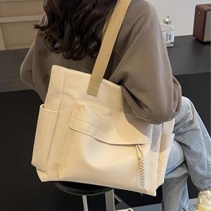 TEMU 대형 토트백 - 여성용 업무/캠퍼스/여행용 수납 가방, 멀티 포켓 노트북 (민트 그린/브라운/블랙)