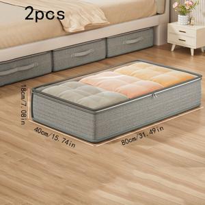TEMU 손잡이 달린 대형 침대 밑 수납 상자 2개입 - 쌓을 수 있는 튼튼한 부직포 정리함, 침실용 공간 절약형 다기능 의류 & 침구 정리함, 시즌별 옷, 옷장 정리, 침대 밑 수납