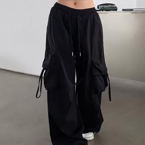 TEMU 레트로 스트리트웨어 카고 팬츠 남녀공용, 댄스 캐주얼 레그 하이웨스트 루즈핏 와이드팬츠