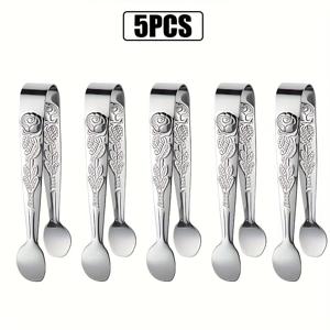 TEMU 3/5개 소형 음식 집게, 4.1인치 로즈 핸들 스테인리스 스틸 설탕 큐브 홀더 및 아이스 큐브 홀더, 티 파티/커피/디저트//크리스마스/아버지의 날/결혼식/집들이에 적합 - 거울 광택, 식기세척기 사용 가능