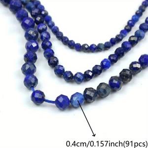TEMU 천연 라피스 라즐리 소재의 루스 라운드 비즈, 2/3/4mm 사이즈, 다면체 블루 스톤, 수제 목걸이 및 팔찌 제작에 적합, 15인치 세트로 제공
