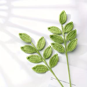 TEMU 2/4 핸드메이드 원단 유칼립투스 잎 - 조화된 유칼립투스 잎 꽃, 부케 및 홈 데코용 - 코바늘 뜨개질 시뮬레이션 녹색 식물