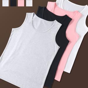 TEMU 부드럽고 신축성 있는 원단으로 제작된 여성용 민소매 탑 4종 세트. 루즈핏으로, 블랙, 화이트, 핑크, 그레이의 네 가지 단색으로 제공됩니다. 봄, 여름의 캐주얼 레이어링에 이상적이며, 패딩이 없는 부드러운 디자인을 특징으로 합니다. 미니 소매가 있는 기본적인 탱크 탑입니다.