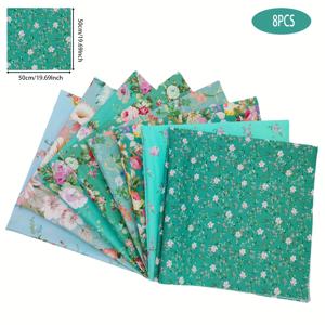 TEMU 8개 세트 트윌 그린 플로럴 시리즈 수제 DIY 패치워크 패브릭 세트, 사전 절단 재봉 원단. 크리스마스, 설날 및 기타 휴일 선물 디자인, DIY 패치워크 재봉, 인형 의류, 장식용 원단, 수공예품 및 실내 홈 데코에 적합. 선물 포장용 원단 | 다양한 디자인 | 장식용 프린지 디테일 (사각형 무게 125gsm)