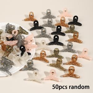 TEMU 50개 심플한 작은 그랩 클립 앞머리 클립 여성 이마 옆 머리카락 정리용 헤어핀 소형 상어 클립 - 플라스틱, 단색, 크로스 디자인, 얇은 머리에 적합, 어린이 및 성인용