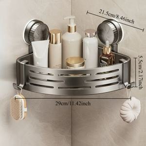 TEMU 1개 튼튼한 삼각 흡착판 선반, 욕실 공간 절약 | 드릴 불필요, 다용도 수납 정리함 (후크 포함), 샤워실 및 화장실 벽 또는 타일에 적합, 다용도 랙