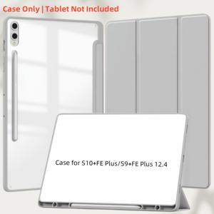 TEMU 갤럭시 탭 S10+/S9+ 12.4 태블릿 보호 케이스 – 블랙, 핑크, 블루, 라이트 그레이 | 투명 아크릴 삼중 접이식 스탠드 & 자동 슬립/웨이크 기능 포함 | S10/S9(12.4인치 호환) 방탄 하드 커버, 멀티앵글 뷰잉, 소재, 접이식 스탠드, 펜 슬롯, 테크 애호가용