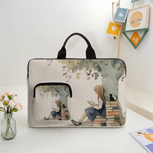 TEMU 나무와 책 캐릭터 프린트가 있는 노트북 가방 - 휴대용 잠금 디자인, 다양한 포켓, 직장, 학교 및 여행에 적합 - 졸업식, 생일, 신학기에 완벽하며 대용량 수납 공간 제공