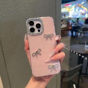 TEMU 1개 귀여운 리본 글리터 폰 케이스, 아이폰 16 프로 맥스, 11, 12, 13, 14, 15 프로에 적합, 생일 선물로 친구와 가족에게 완벽함