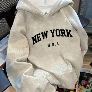 TEMU 레터 프린트 캐주얼 스포츠 여성 후드 스웨트셔츠