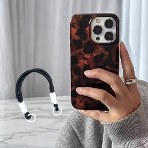 TEMU 휴대폰 케이스 - 아이폰 17/16/11/13/ Plus/15 Pro/15 Pro Max/12/14 Pro Max/Xs/Xr/11 Pro Max/12 Pro/12 Pro Max/13 Pro/13 Pro Max/14 Pro/14 Plus/7/8 Plus 호환, 다크 브라운 플리츠 패턴 휴대폰 케이스 (블랙 넥스트랩 포함, 1개)