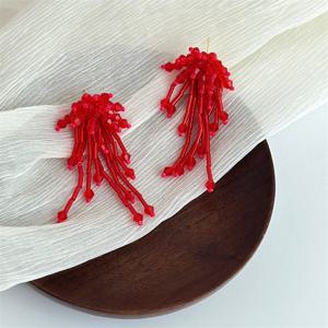 TEMU 우아한 긴 레드 귀걸이, 태슬과 비즈 장식, 파티, 출퇴근, 모든 행사에 적합합니다. 여성들을 위한 훌륭한 크리스마스 선물
