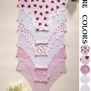 TEMU 6팩 여성 브리프, 단색의 섬세한 하트 모양, 여성용 삼각 속옷 원피스, 물결 모양 가장자리 통기성 좋은 부드러운 여성 팬티