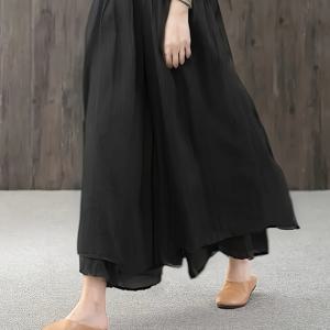 TEMU 봄/여름/가을 팬츠 스커트, 투레이어 시폰 플리츠 팬츠 스커트, 약간 시스루 , 외부 스커트와 내부 팬츠가 있는 올인원 팬츠 스커트, 솔리드 컬러 다용도 편안한 팬츠 스커트, 루즈 탄성 허리 여성용 팬츠, 데일리 컴포트, 기능성 포켓, 패셔너블 트라우저스|치마바지