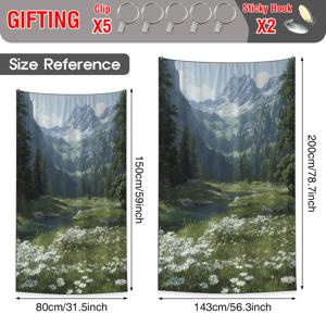 TEMU 1개 산과 야생화 패턴 프린트 시폰 반투명 장식 커튼, 거실 및 침실 벽 장식, 자연스러운 스타일 아트 홈 데코, 문 커튼 장식, 발코니 룸 빛 필터링 장식 커튼