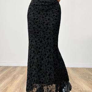 TEMU 여성용 우아한 플로럴 프린트 A라인 맥시 드레스, 레이스처럼 보이는 밑단 & 레이어드 스커트 - 올 시즌용 플로어 길이 포멀 & 세미포멀 이브닝 가운, 핸드 워시 가능 핑크색 플로럴 프린트 - 결혼식, 프로미, 파티, 특별한 행사용 - 여성용 포멀 & 세미