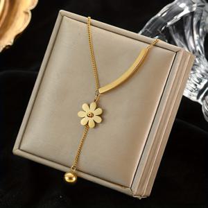 TEMU 1개 패션 스테인리스 스틸 메탈 플라워 비즈 펜던트 목걸이 여성용 방수 쇄골 체인 주얼리 레이디 선물
