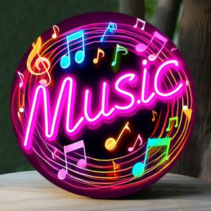 TEMU 2D 평면, 2D 평면 프린팅 금속 철제 간판 룸 장식 1개, 음악 테마 조명 1개, 2D 원형 간판 19.81cm - 내구성 있는 금속 벽 장식, 실내 및 실외용, 걸기 쉬움, 퇴색 방지, 열 및 냉기 저항, 가정, 정원, 바에 이상적, 비발광, 2D 평면