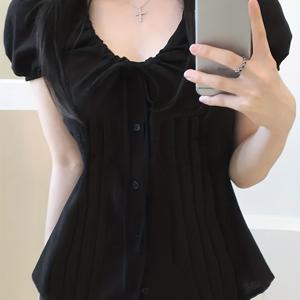 TEMU 세련된 반팔 셔츠, 슬림핏과 넥타이 디테일로 캐주얼 스트리트 스타일에 완벽하게 어울리는 버튼형 스타일