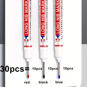 TEMU 30개입 롱 닙 마킹 펜 - 오일 베이스 빠른 건조 잉크, 내구성 PPSU 플라스틱 & 금속 구조, 인체공학적 그립, 3색 (빨강/파랑/검정), 타일 그라우트 펜, 목수용 건축 라인 마커, 욕실 설치용, PPSU 건축