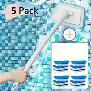 TEMU 긴 손잡이가 달린 다기능 욕실 청소 브러쉬 세트 - 타일, 바닥, 욕조를 위한 분리 및 교체 가능한 헤드 - 필수 가정용 청소 도구, 바닥 청소 세트 | 분리 가능한 브러쉬 헤드 | 튼튼한 손잡이 구조