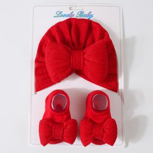 TEMU 2개 세트 베이비 모자 & 양말 세트 - 통기성 겨울 의류, 신생아 리본 액세서리, 일상복, 크리스마스, 추수감사절 & 첫 사진 촬영용 - 부드러운 옷 (손세탁/건조)