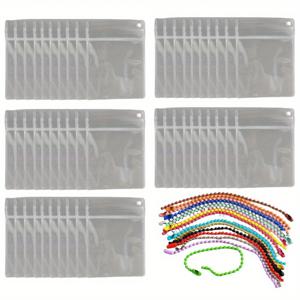 TEMU 50개 투명 PVC 지퍼 파우치 (걸이 슬롯 포함) + 50개 멀티 컬러 체인 | 재사용 가능한 정리함 (주얼리 쇼케이스, 공예 비즈, 사무용품, 핀, 사진용) | 팔찌용 추가 체인