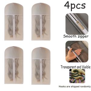 TEMU 4개입 가발 보관 걸이 가방, 여행용 정리함, 통기성 좋은 원단 먼지 덮개, 튼튼한 지퍼, 투명하고 편리한 디자인, 살롱, 미용실, 가정 및 외출에 적합, 여러 가발 보관 가능, 걸이형 액세서리 정리 가방