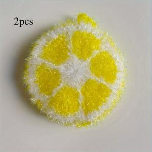 TEMU 2개 레몬 모양 행주 | 수제 코바늘 뜨개질 창의적인 주방 청소 스크러버, 부드러운 다기능 설거지 패드, 기름 얼룩 제거제, 식기세척기 사용 가능, 이상적인 크리스마스 선물