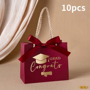 TEMU 10개입 졸업 선물 가방 | 튼튼한 손잡이 & 박사모 패턴 | 축하 졸업 | 졸업 파티 & 신학기 시즌에 적합 | 사탕 상자 | 다양한 색상