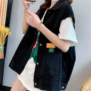 TEMU 여성 오버핏 민소매 청조끼 자켓 빅포켓 데님 베스트 봄 여름 가을 데일리 간절기 면+폴리에스터 큐트 캐주얼 빅사이즈 민소매 나시 점퍼