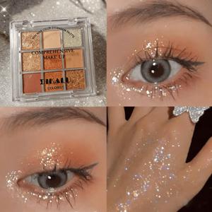 TEMU 오렌지 브라운 9구 아이섀도우 팔레트 데일리하고 부드러운 메이크업 음영부터 글리터까지 한 팔레트로 완성 아이홀, 눈꼬리 글리터, 애교살 메이크업까지 활용 가능 발렌타인데이 선물 추천 / 선물 7g