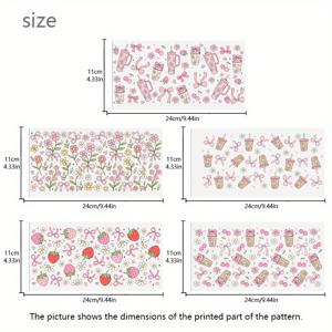 TEMU 핑크 밀크티와 딸기 디자인이 특징인 UV DTF 스티커 5개 세트, 16 Oz 리비 글래스용. 이 물컵 스티커는 휴대폰 케이스, 스크랩북, 커피 머그에도 사용할 수 있습니다.