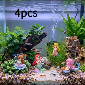 TEMU 4개입 인싸템 바이럴 인어 여신 조각상 | 머리 & 스커트 텍스처가 있는 귀여운 만화 스타일, 조개/돌핀 베이스 레진 장식 | 어항 조경, 요정 정원, 데스크탑 홈 & 안뜰 정원 장식 필수템