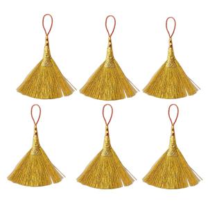 TEMU 6개 세트 풍수 부자 빗자루, 빨간색 & 금색 술 장식, 악령 퇴치 및 번영 증진, 집들이 선물, 풍수 장식용 길상 부적