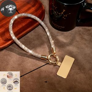 TEMU 2개 (휴대폰 손목 스트랩 1개 + 메탈 클립 1개) Xiaomi 비즈를 위한 고급스러운 반짝이는 라인스톤 스트랩, 분실 방지, 스테인리스 스틸 카드, 헤드폰 랜야드, 가방 장식 랜야드, 컵 랜야드 포함. 데일리 외출에 편리함