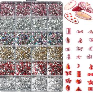 TEMU 6000 아크릴 플랫백 네일 아트 라인스톤 세트, 멀티 쉐입 네일 아트 보석 (신발, 의류, 메이크업, 가방, 네일 아트 장식용), 24 그리드 스파클링 라인스톤