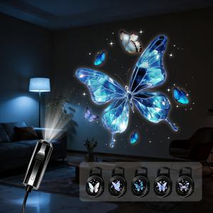 TEMU USB 프로젝션 무드등 - 5개 교체 가능한 나비 프로젝션 시트, LED 광원, 플러그 앤 플레이, 휴대용, 침실에 로맨틱한 나비 별하늘 분위기 연출, 가족 침실 조명 및 분위기 조명에 적합